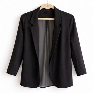 Bloomingdale’s AQUA Black Knit Blazer Jacket Sheer Mesh Back